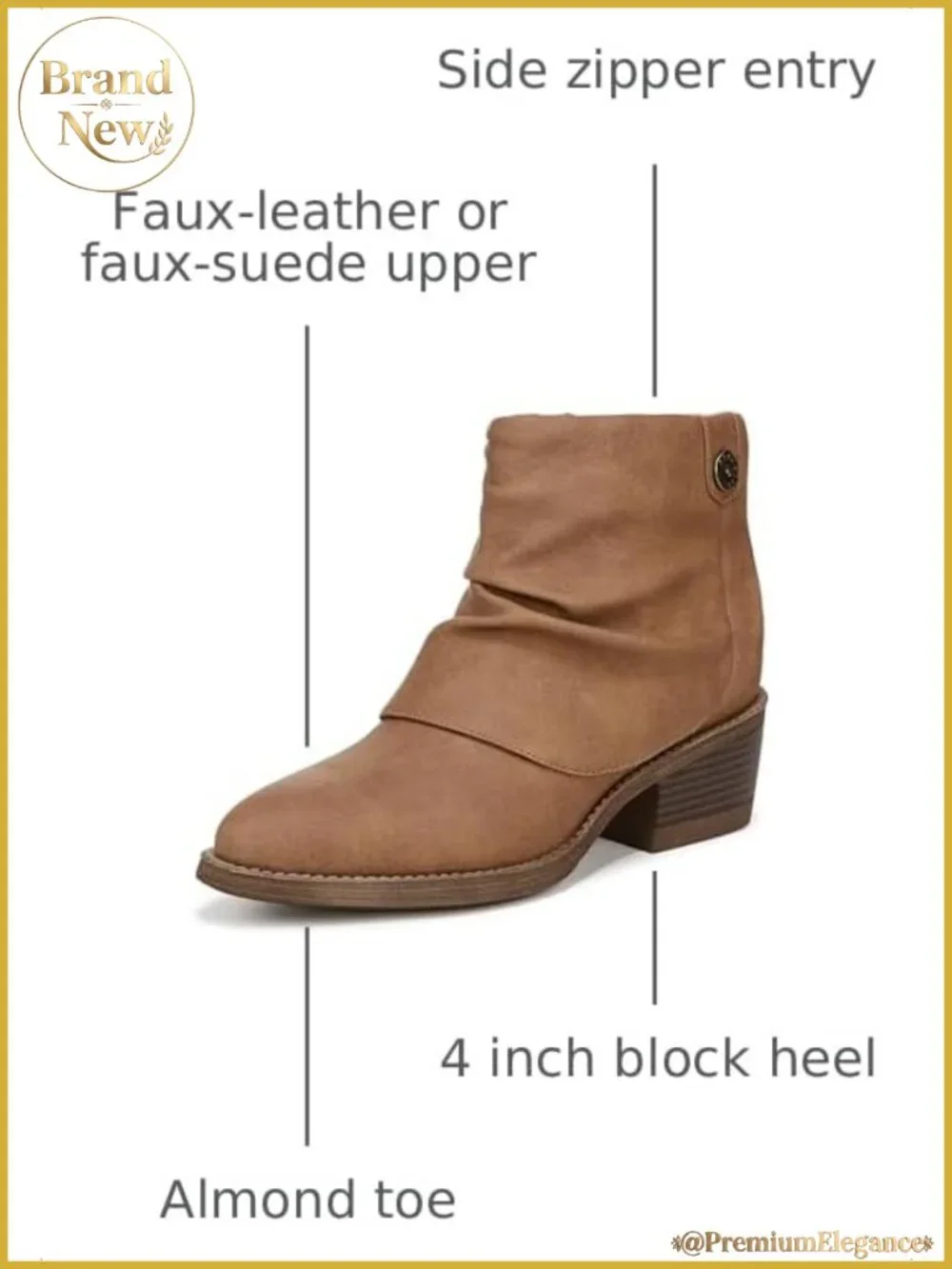 Women's Vegan Faux Leather Ankle Booties with Block Heel